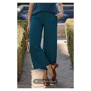 J.Jill Wearever Teal Blue Green Polka Dot Easy Care Wide Leg Crop Pants Sz.XL